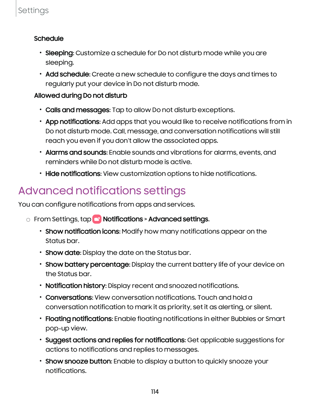 Advanced notifications settings