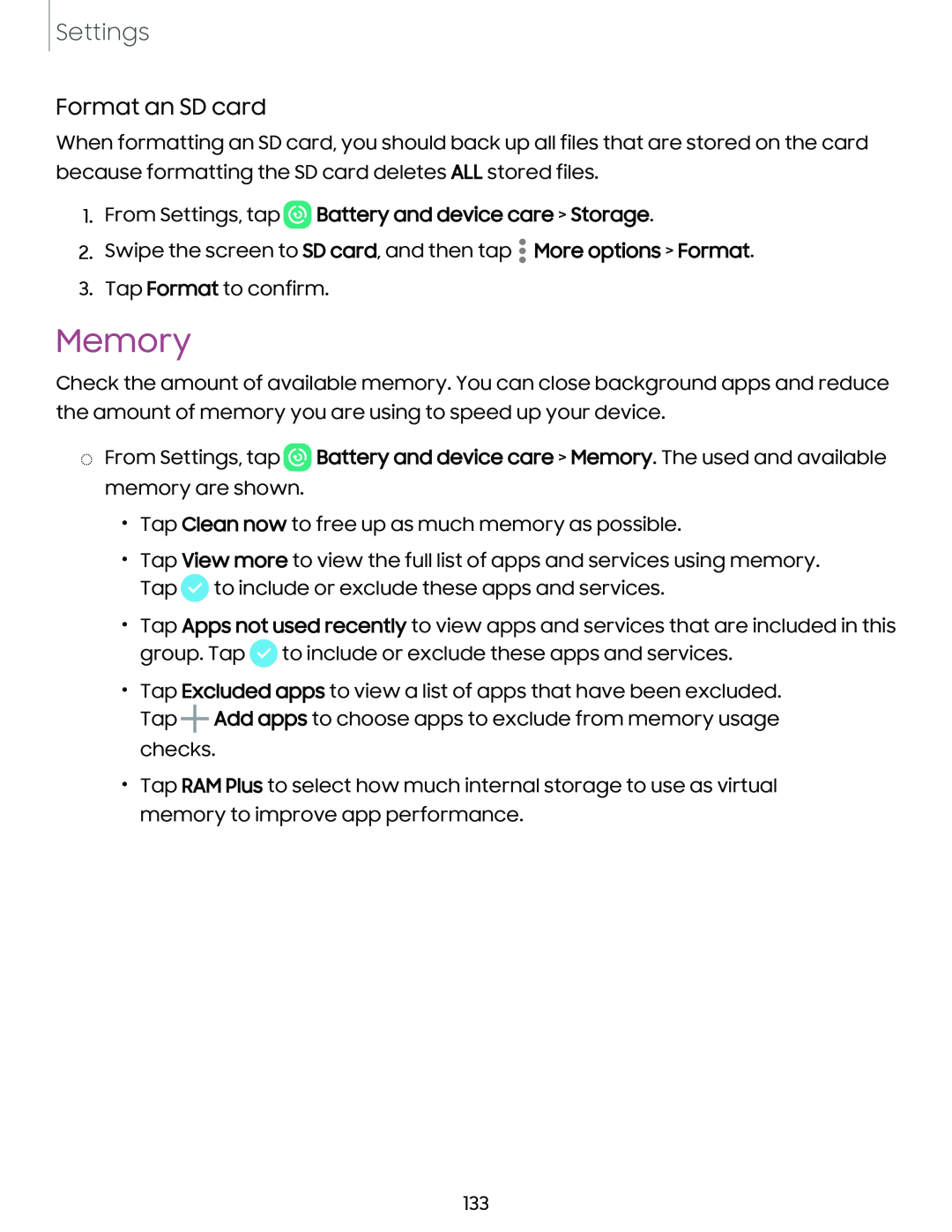 Format an SD card Memory