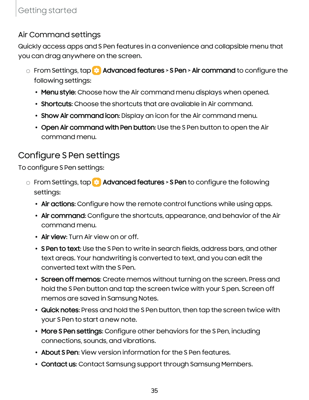 Air Command settings Configure S Pen settings