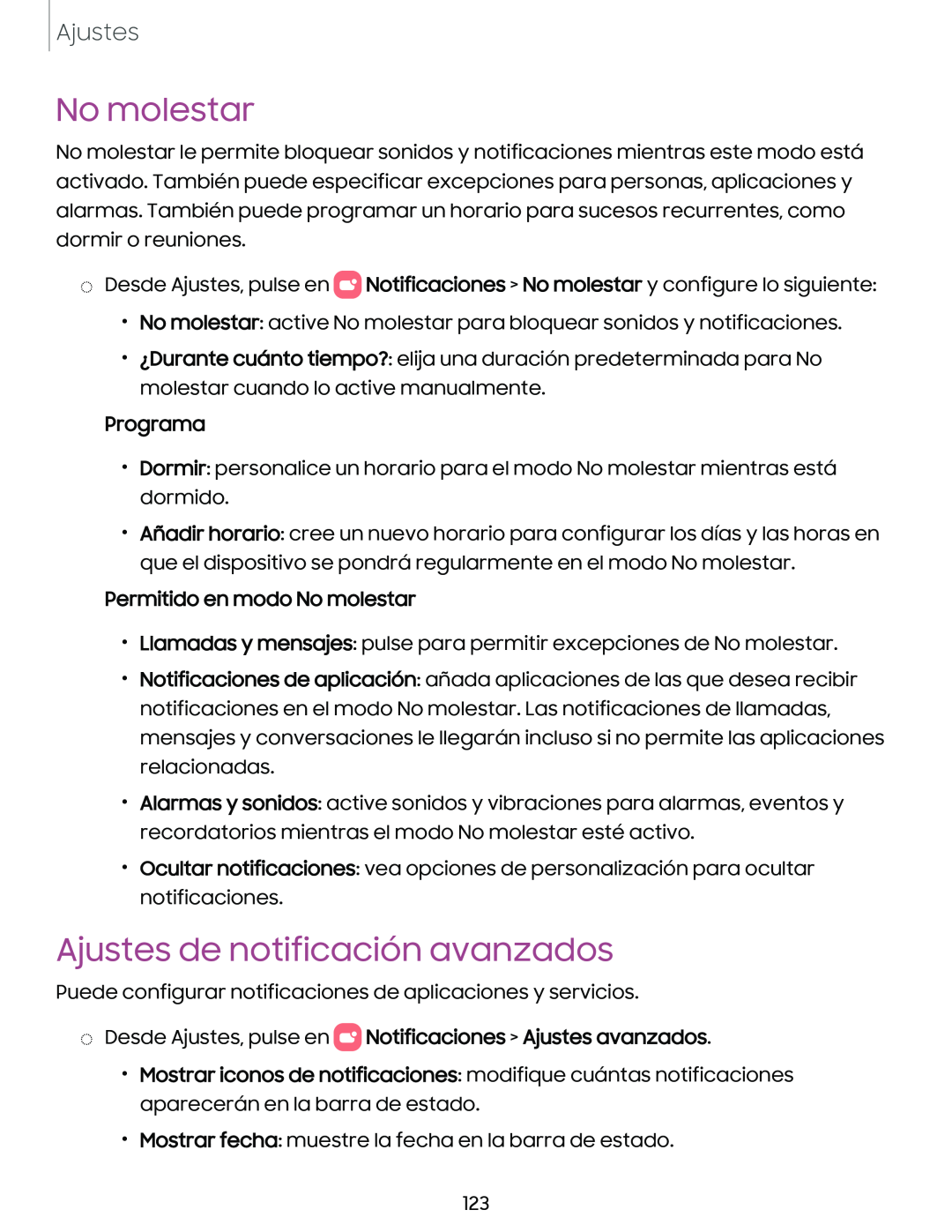 No molestar Ajustes de notificación avanzados