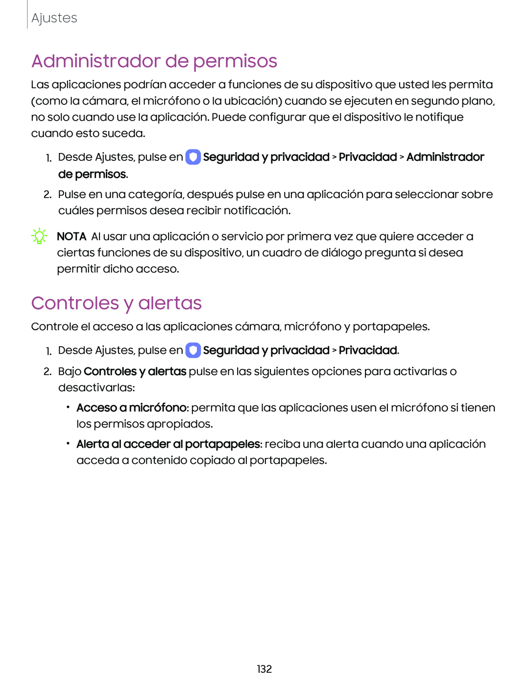 Administrador de permisos Controles y alertas