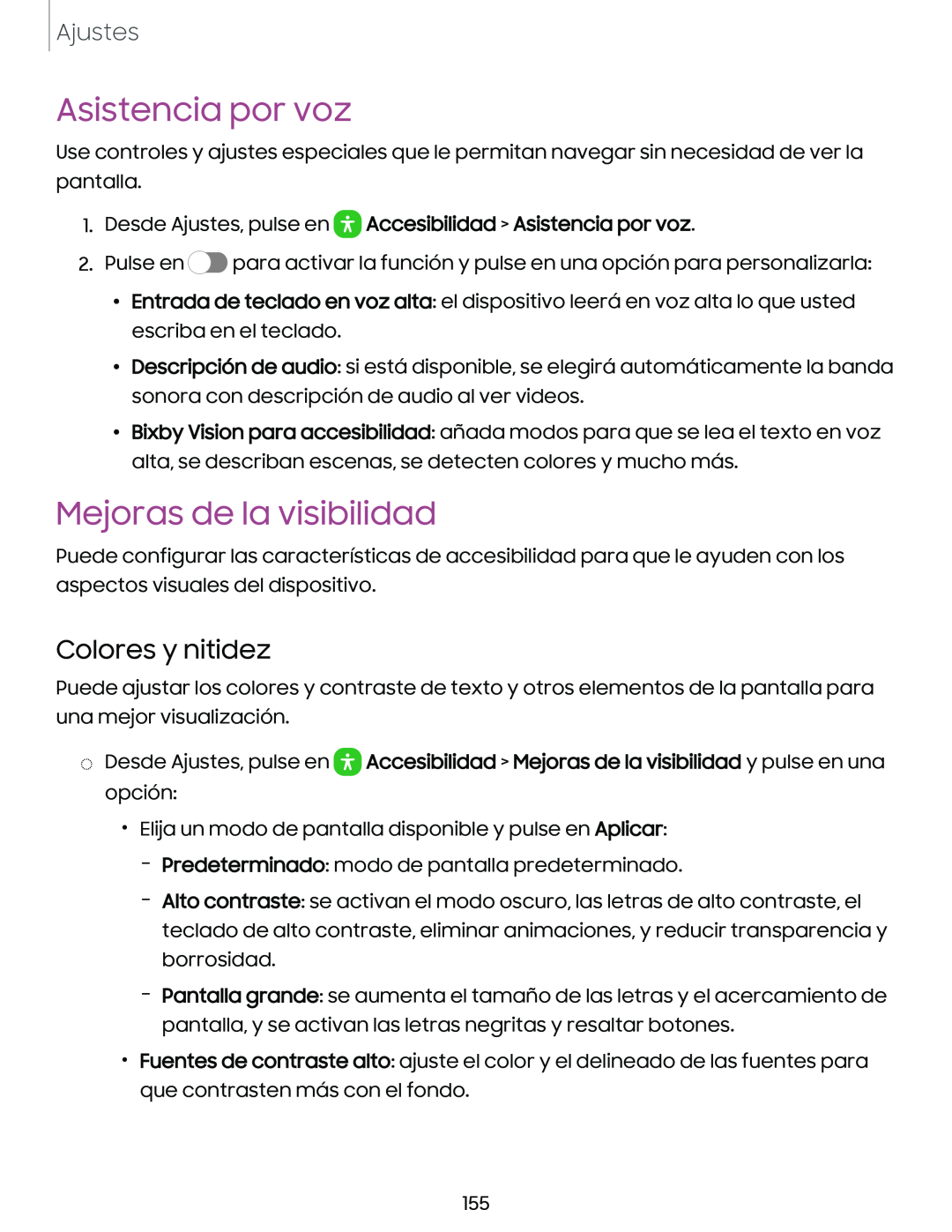 Colores y nitidez Asistencia por voz