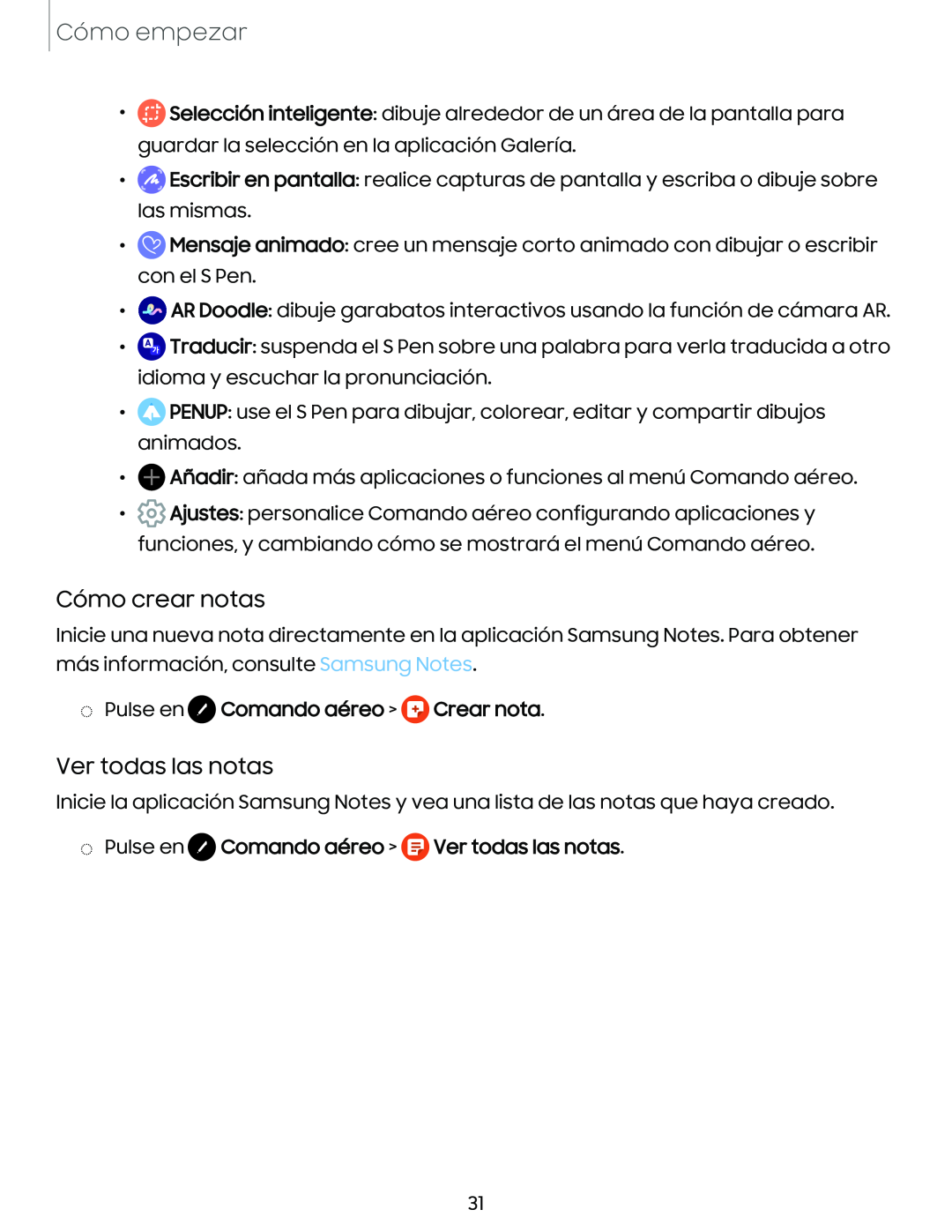 Cómo crear notas Ver todas las notas