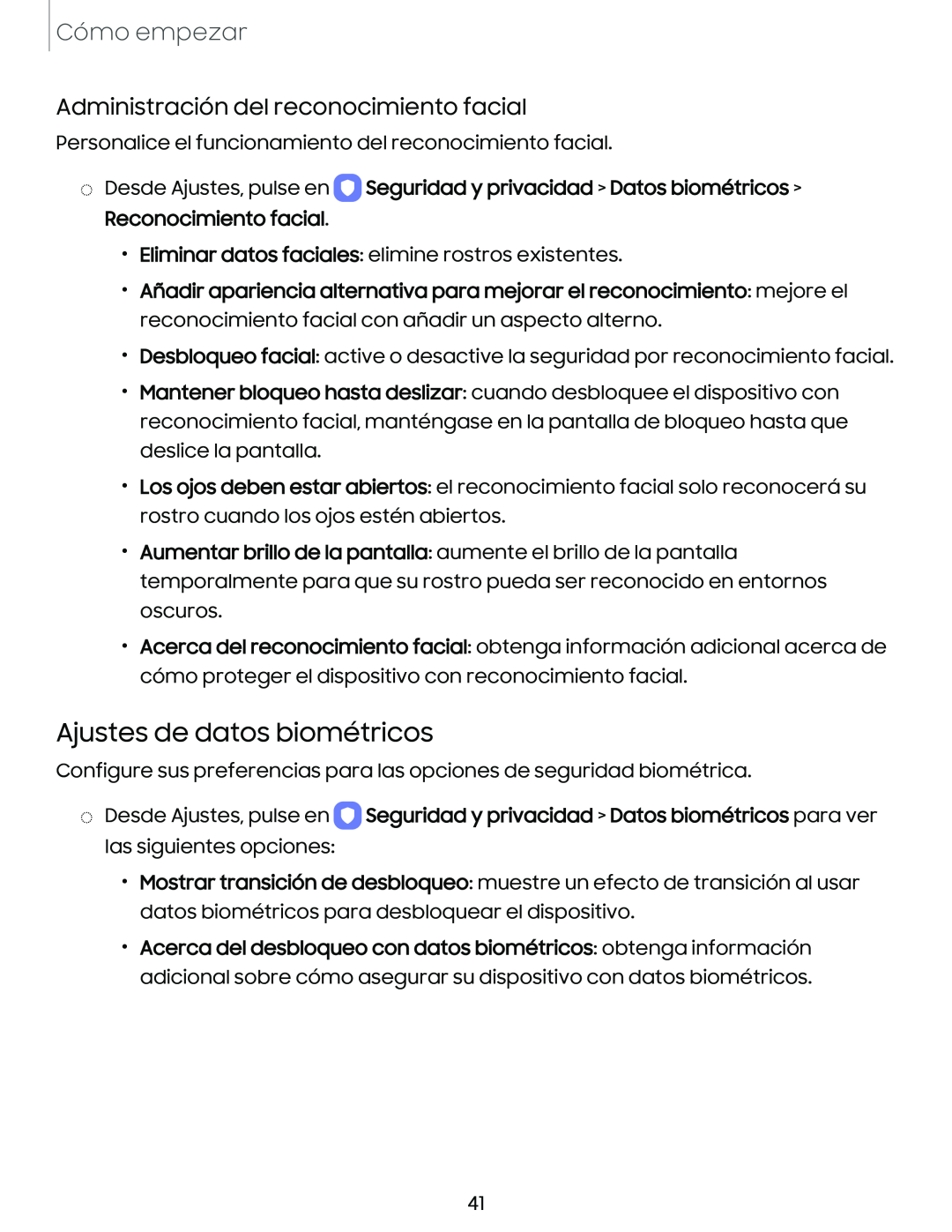 Administración del reconocimiento facial Ajustes de datos biométricos