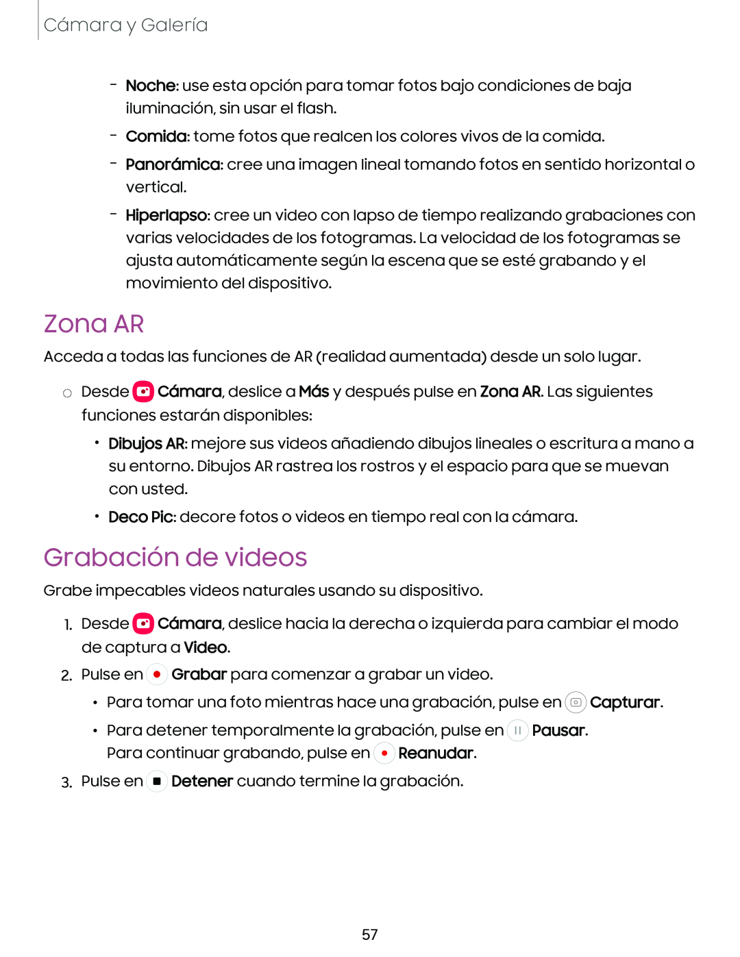 Zona AR Grabación de videos