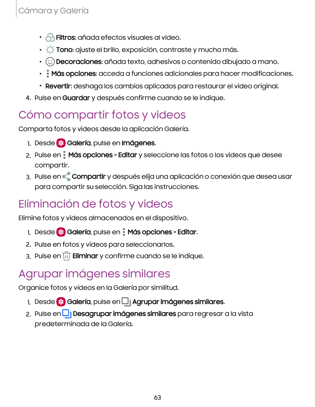 Cómo compartir fotos y videos Eliminación de fotos y videos