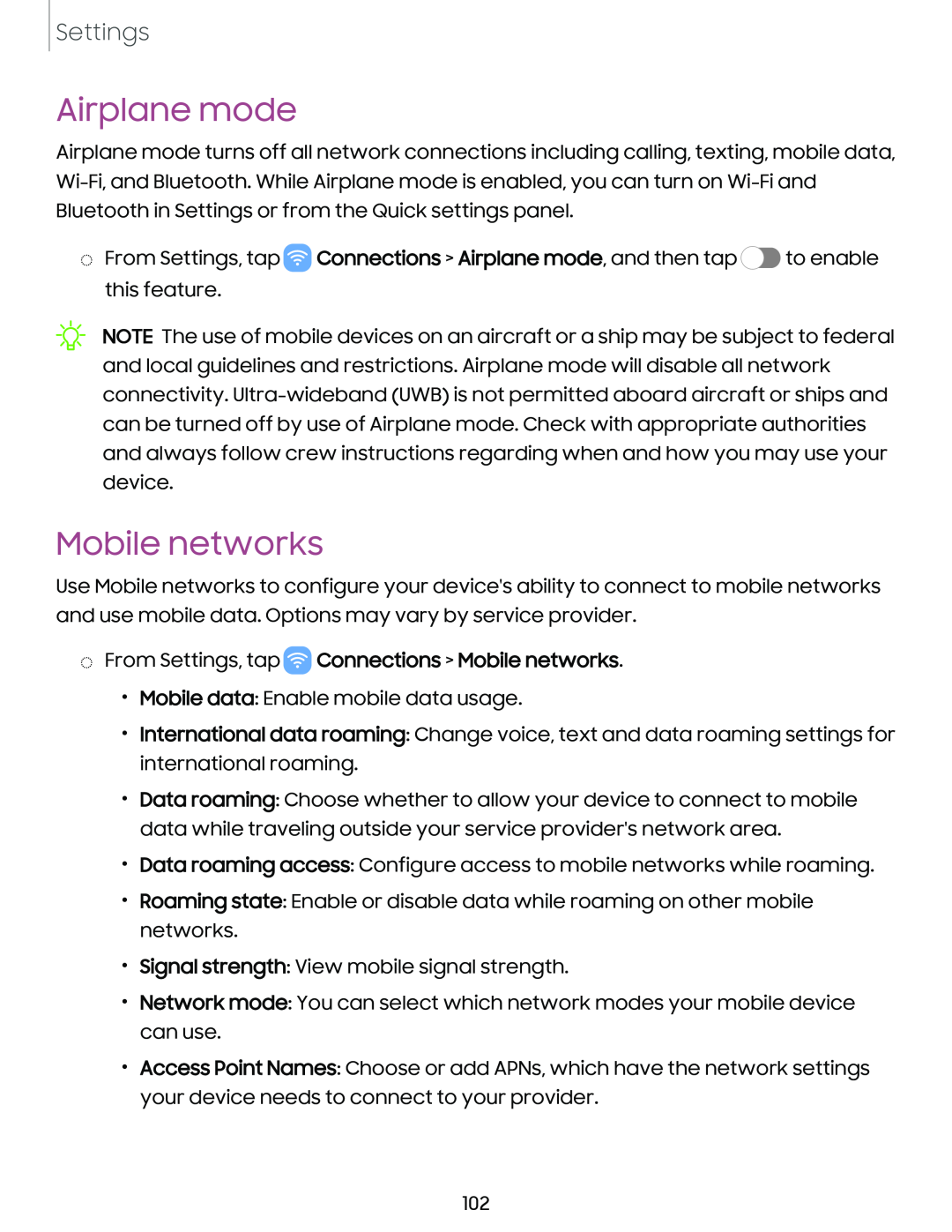 Airplane mode Mobile networks