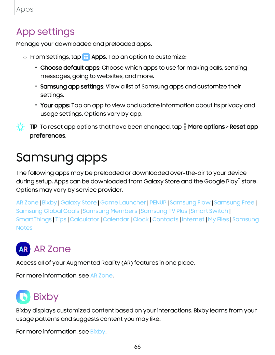 App settings Samsung apps