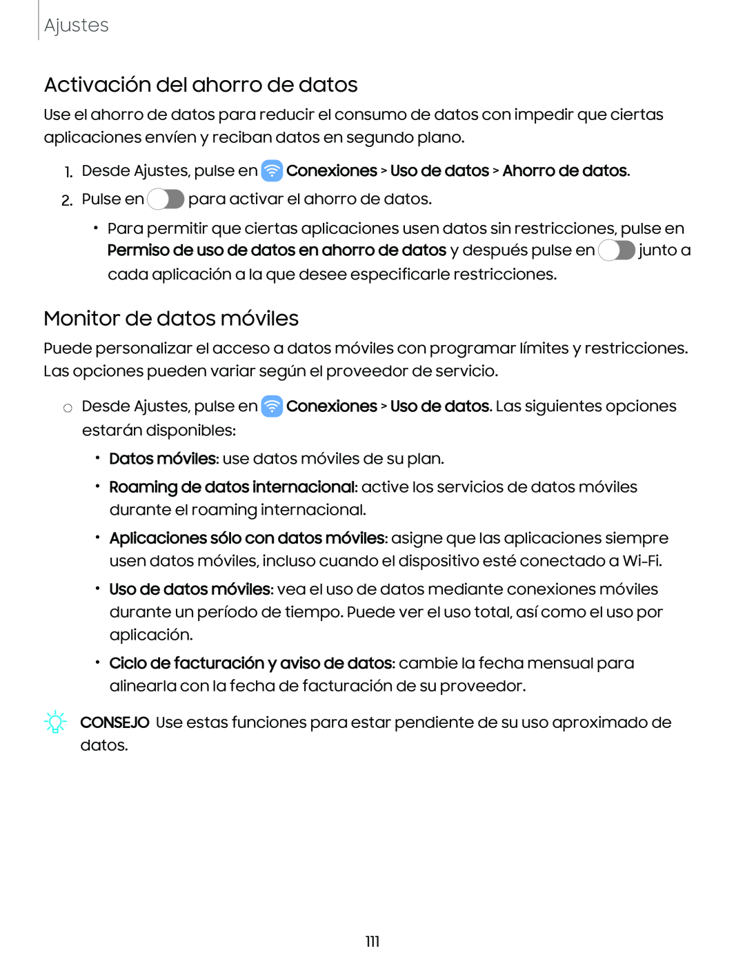 Activación del ahorro de datos Monitor de datos móviles