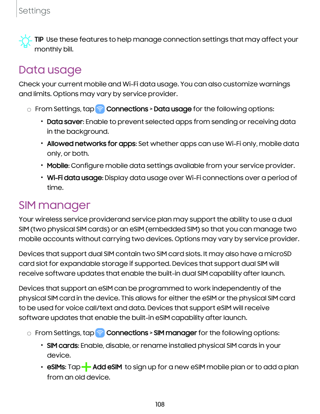 SIM manager Galaxy Tab S9+ AT&T