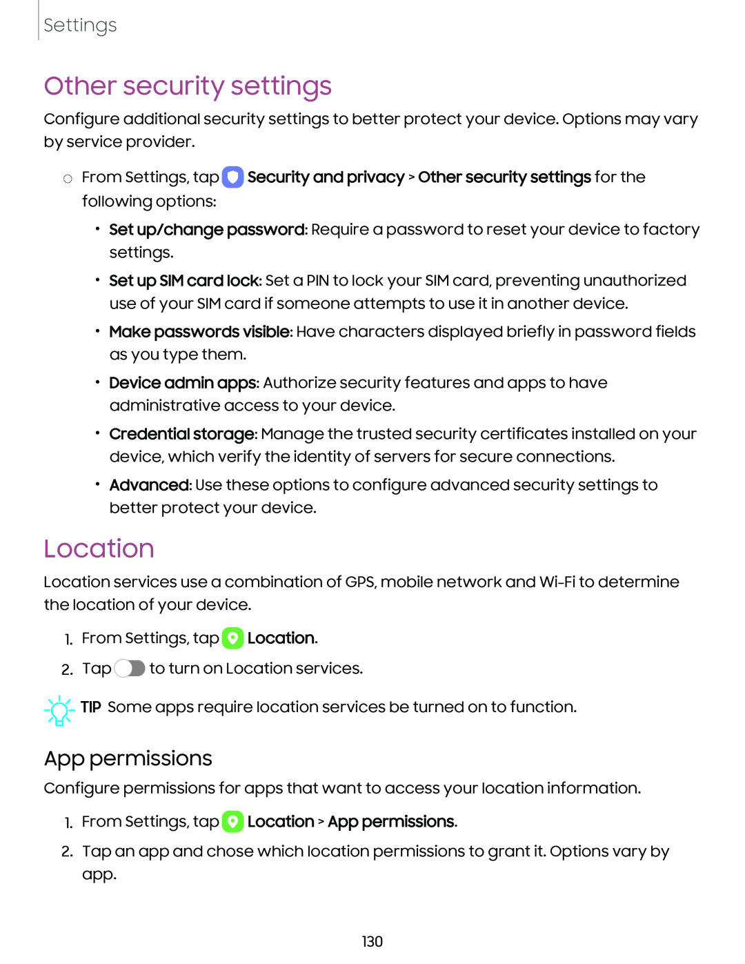 Other security settings Galaxy Tab S9+ AT&T