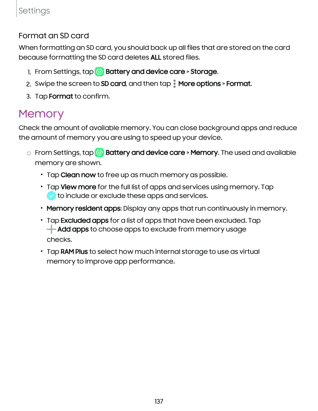 Format an SD card Memory