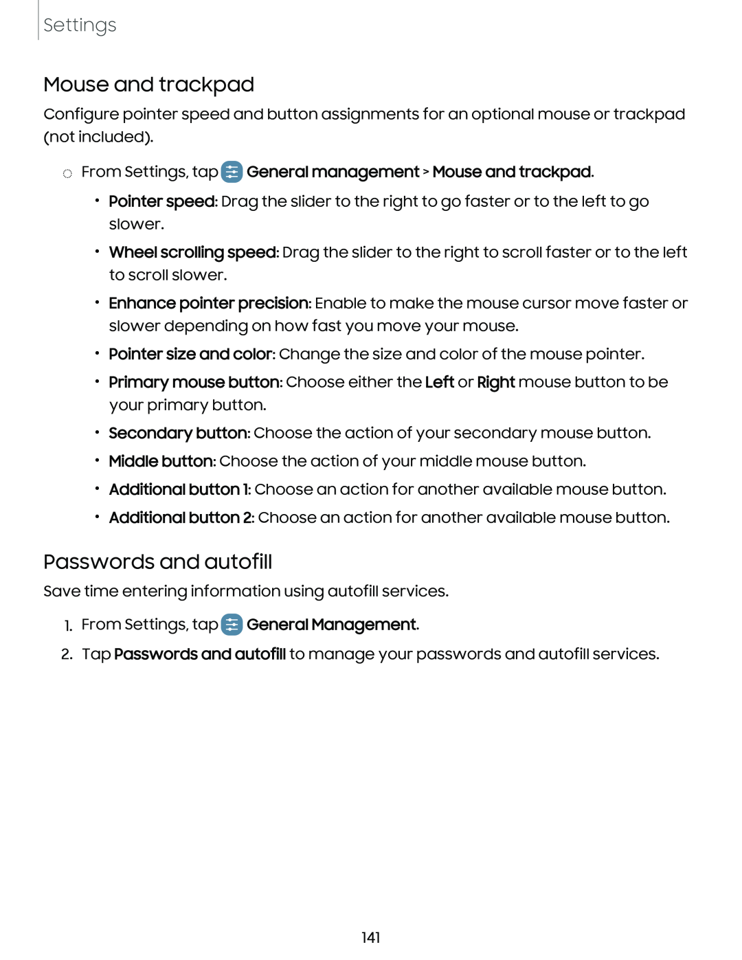 Mouse and trackpad Passwords and autofill