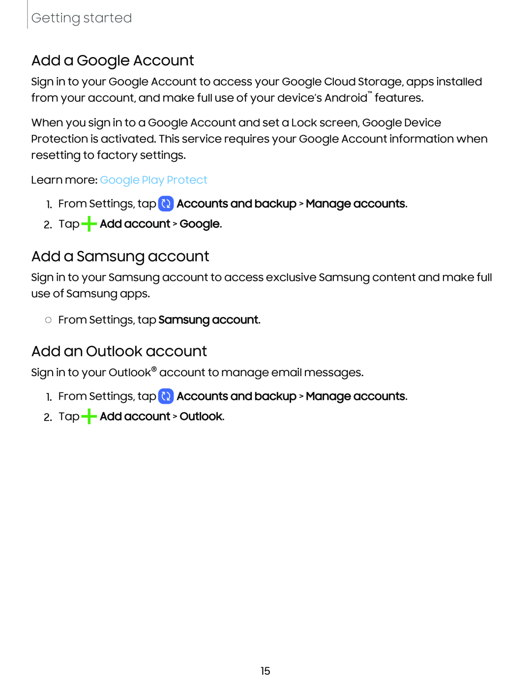 Add a Google Account Add a Samsung account