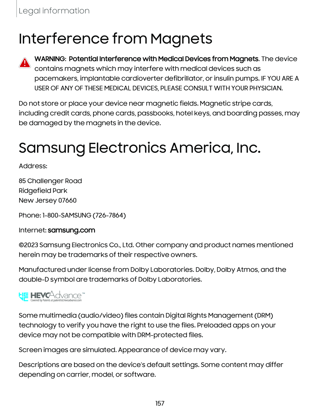 Legal information Interference from Magnets