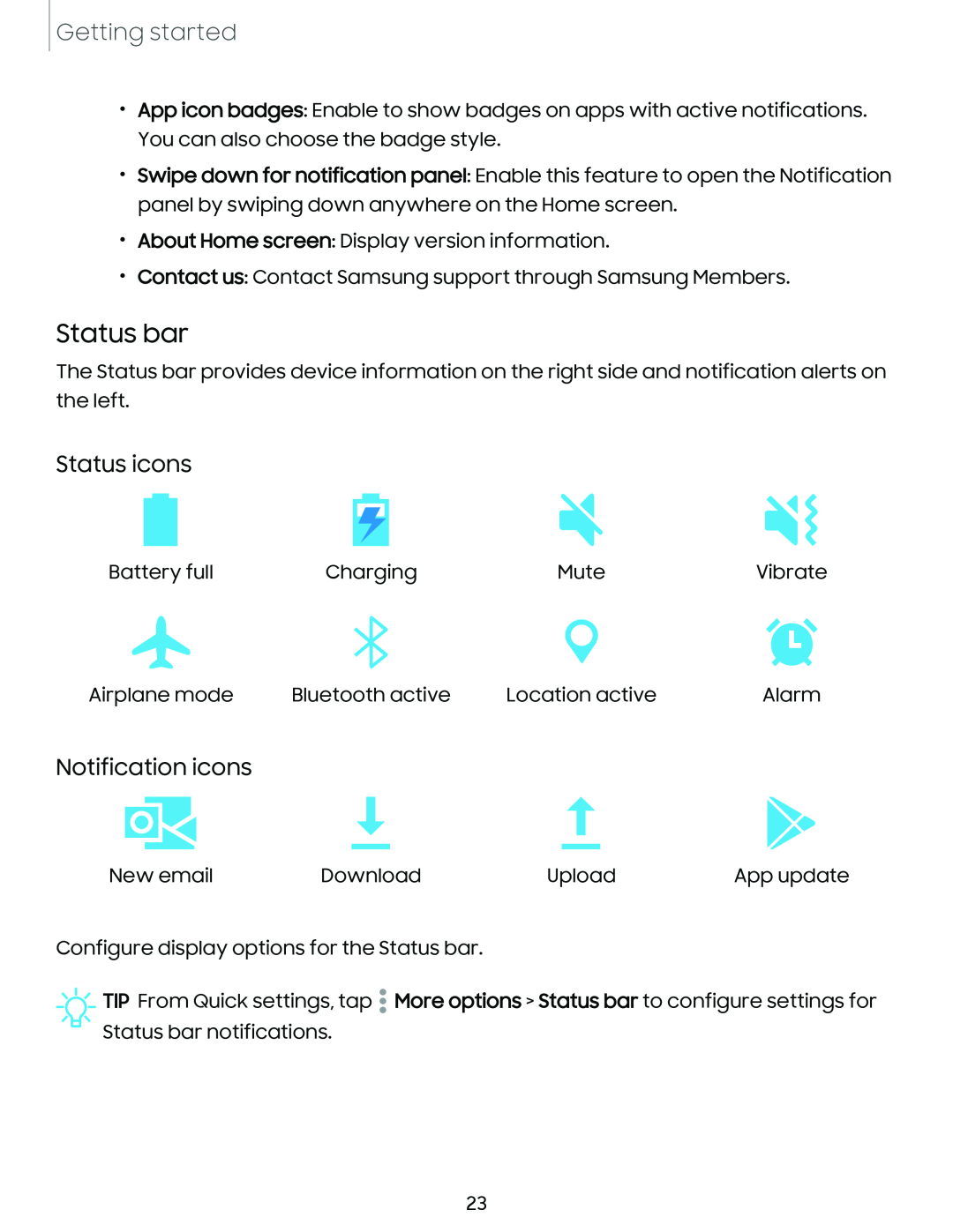 Status icons Galaxy Tab S9+ AT&T