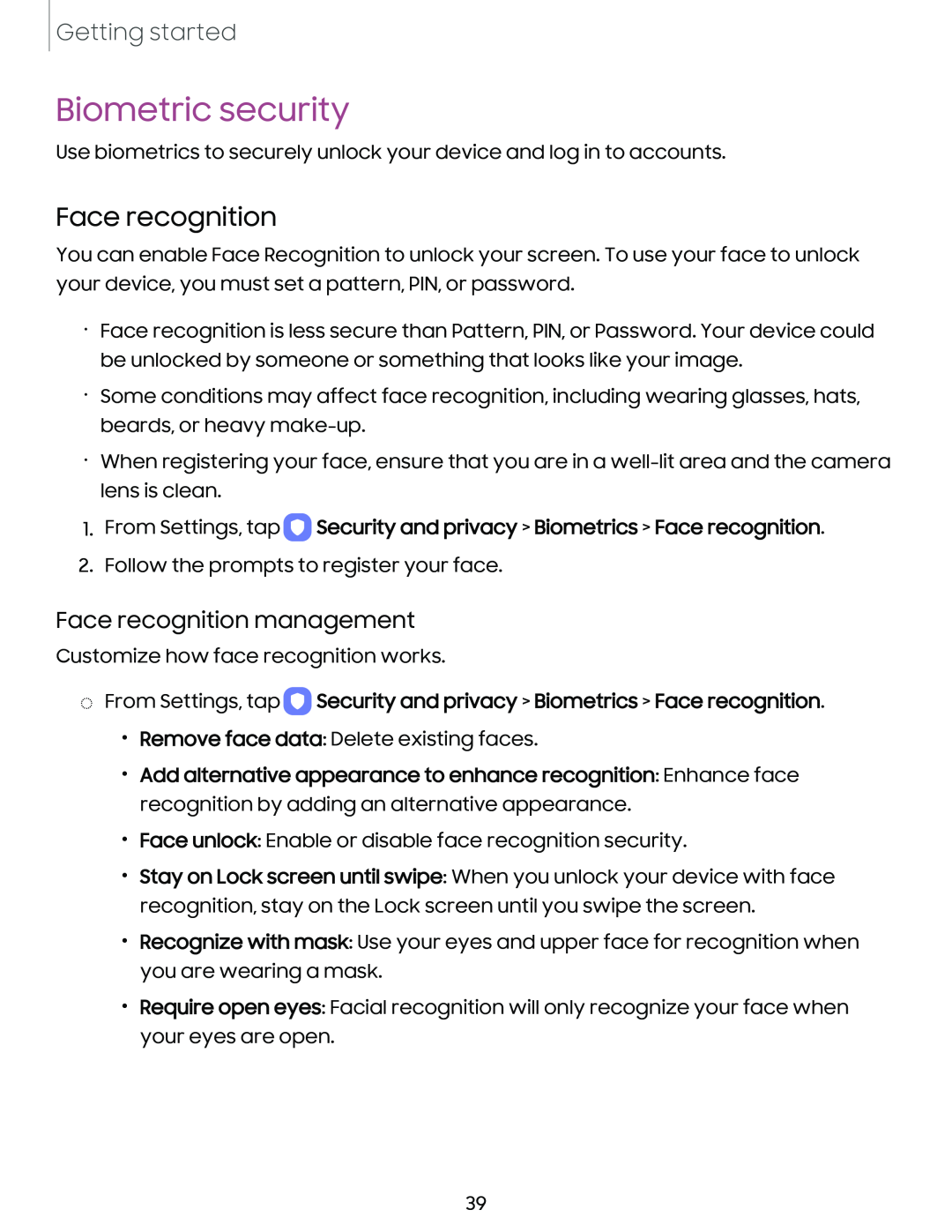 Face recognition management Face recognition