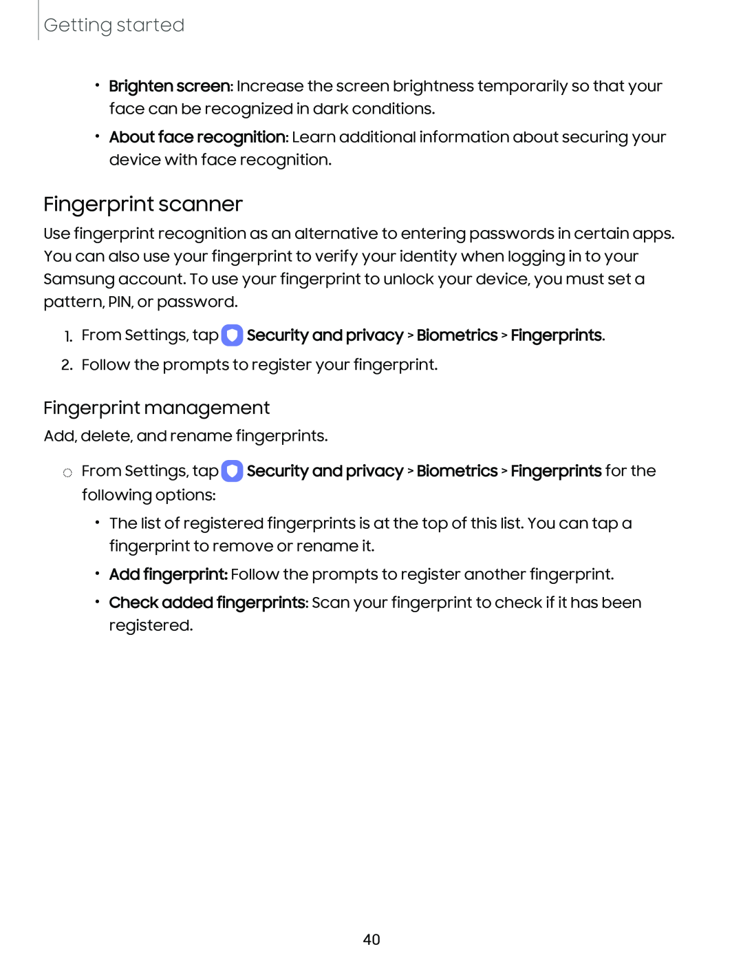 Fingerprint management Galaxy Tab S9+ AT&T