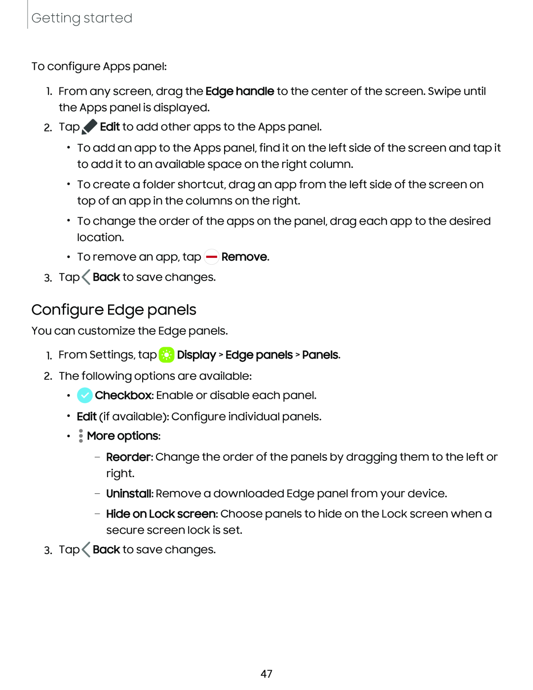 Configure Edge panels Galaxy Tab S9+ AT&T