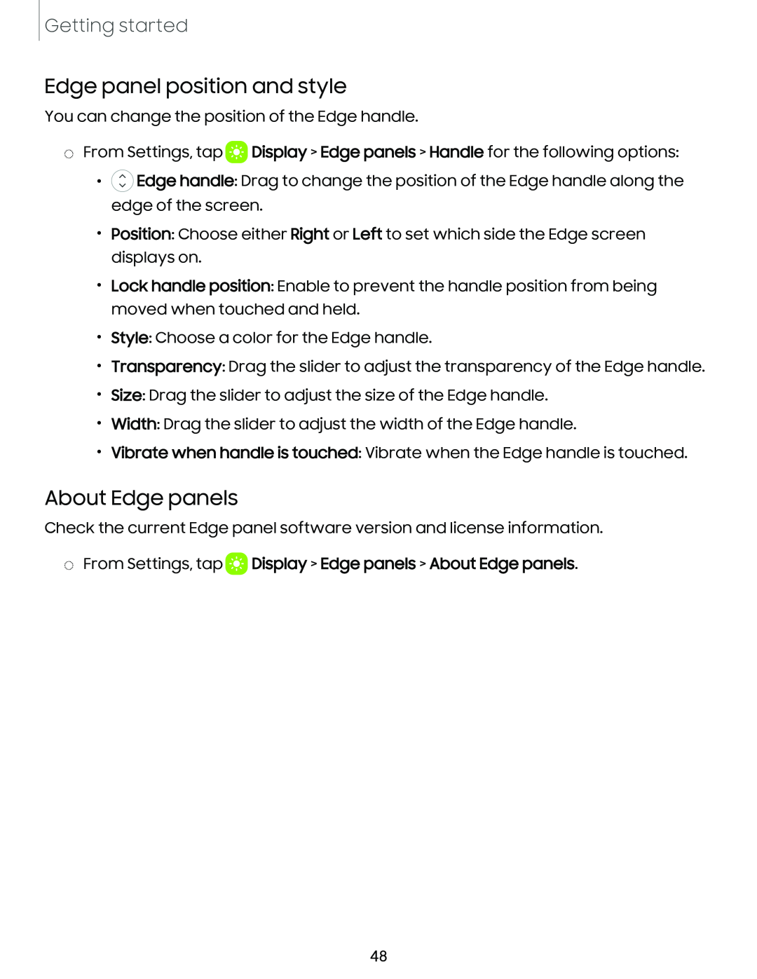 Edge panel position and style Galaxy Tab S9+ AT&T