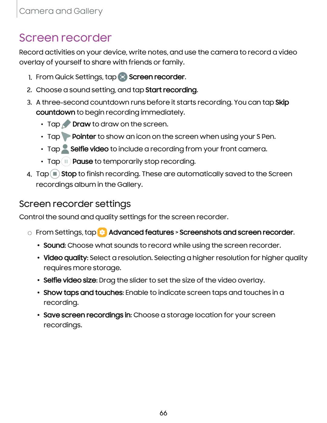 Screen recorder settings Galaxy Tab S9+ AT&T