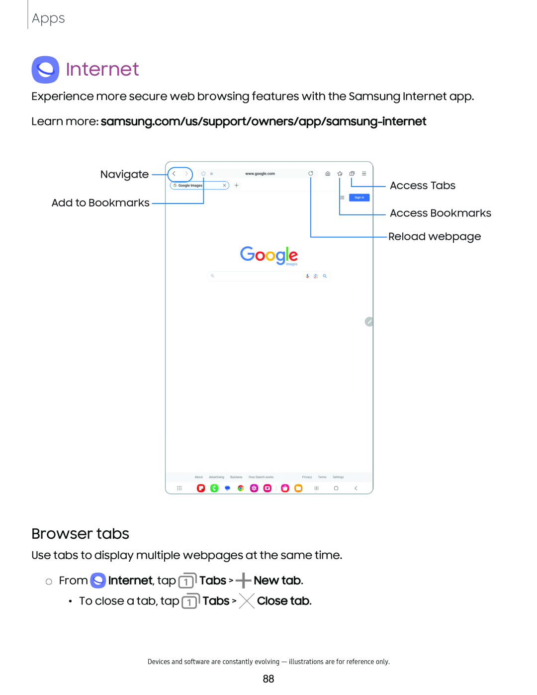 Browser tabs Galaxy Tab S9+ AT&T