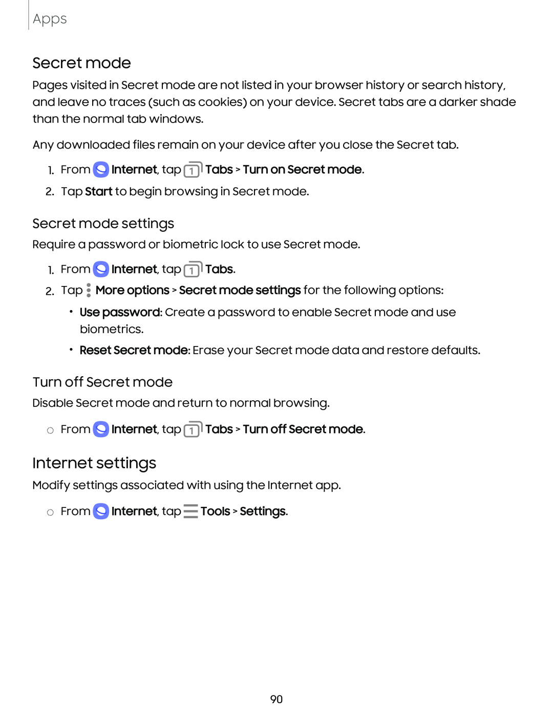 Secret mode settings Galaxy Tab S9+ AT&T