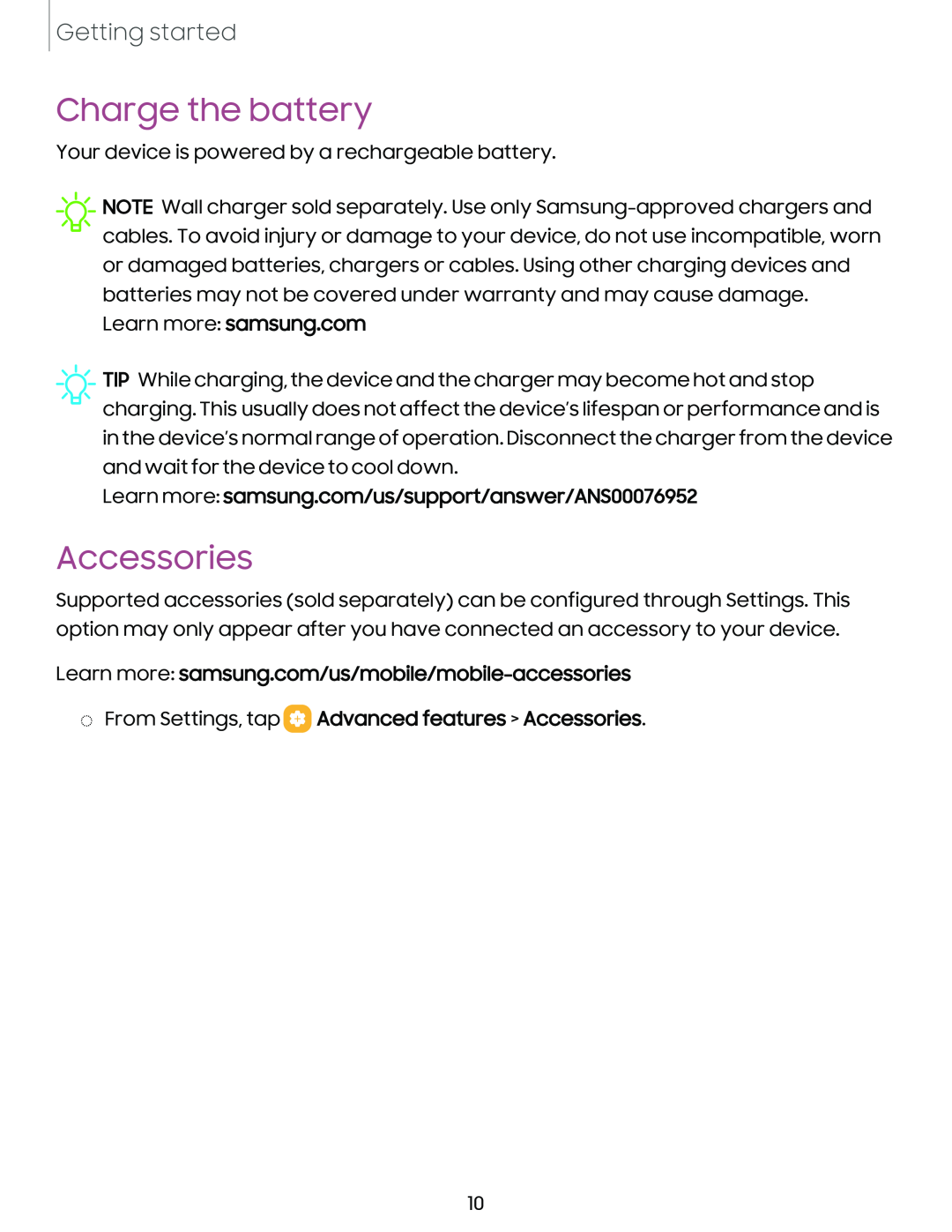 Charge the battery Galaxy Tab S9+ Charter