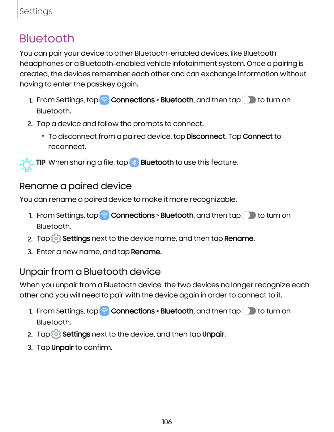 Unpair from a Bluetooth device Galaxy Tab S9+ Charter