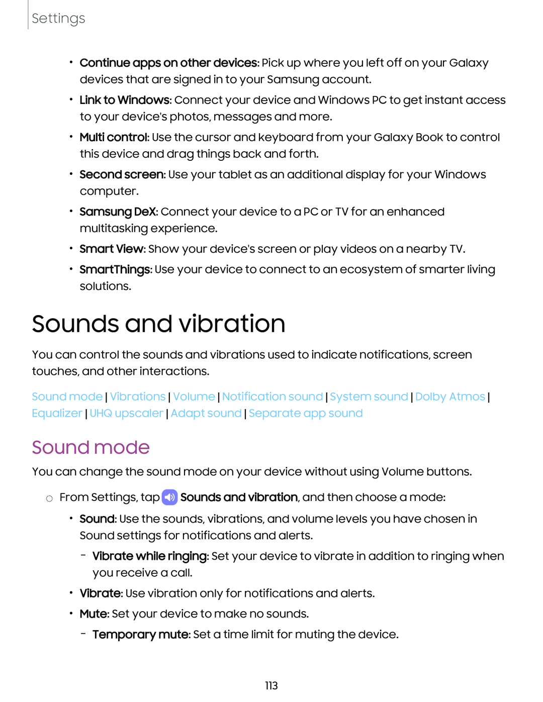 Sound mode Sounds and vibration