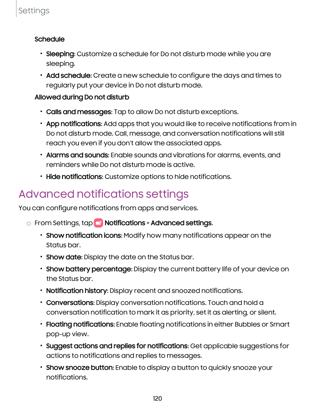 Advanced notifications settings