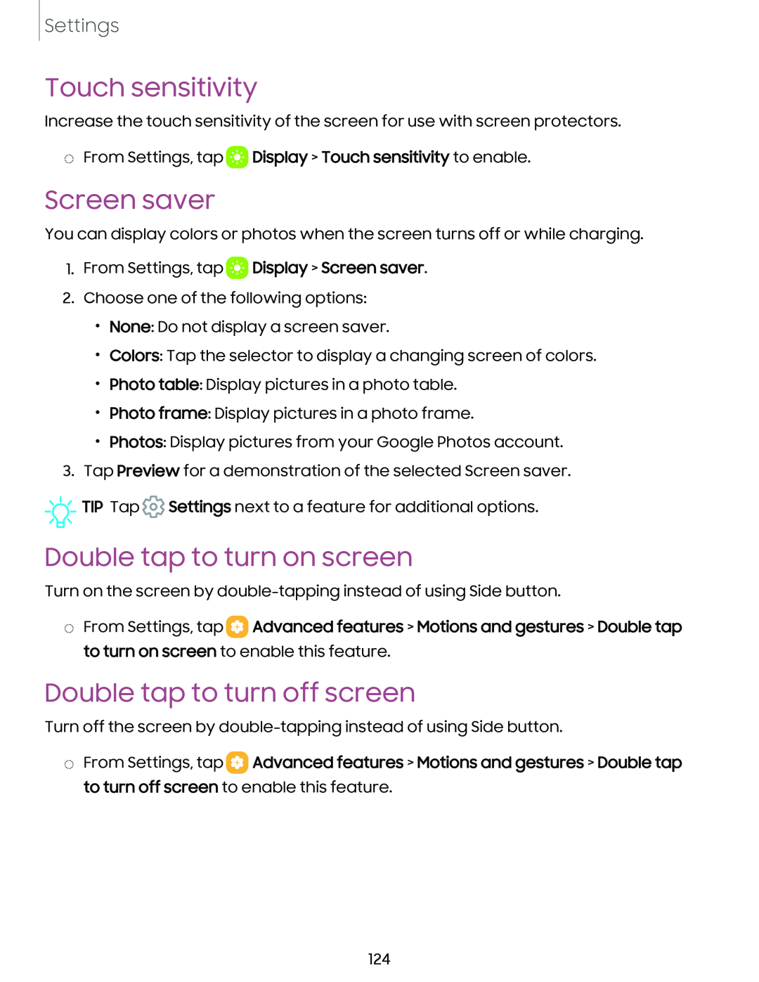 Double tap to turn off screen Galaxy Tab S9+ Charter