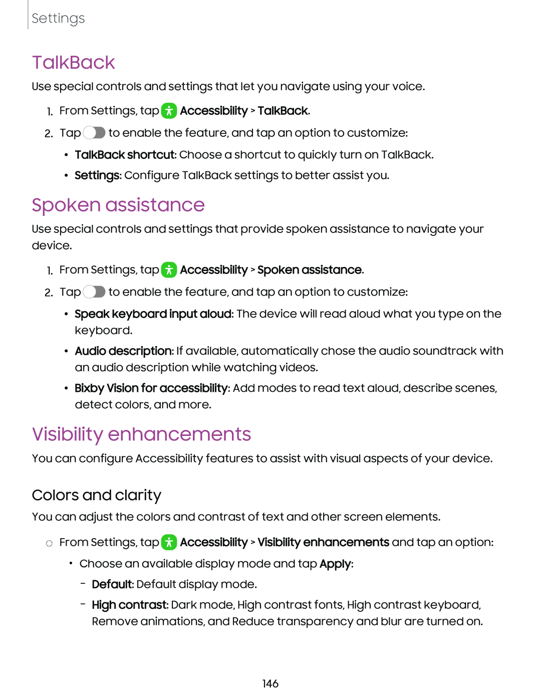 Colors and clarity TalkBack