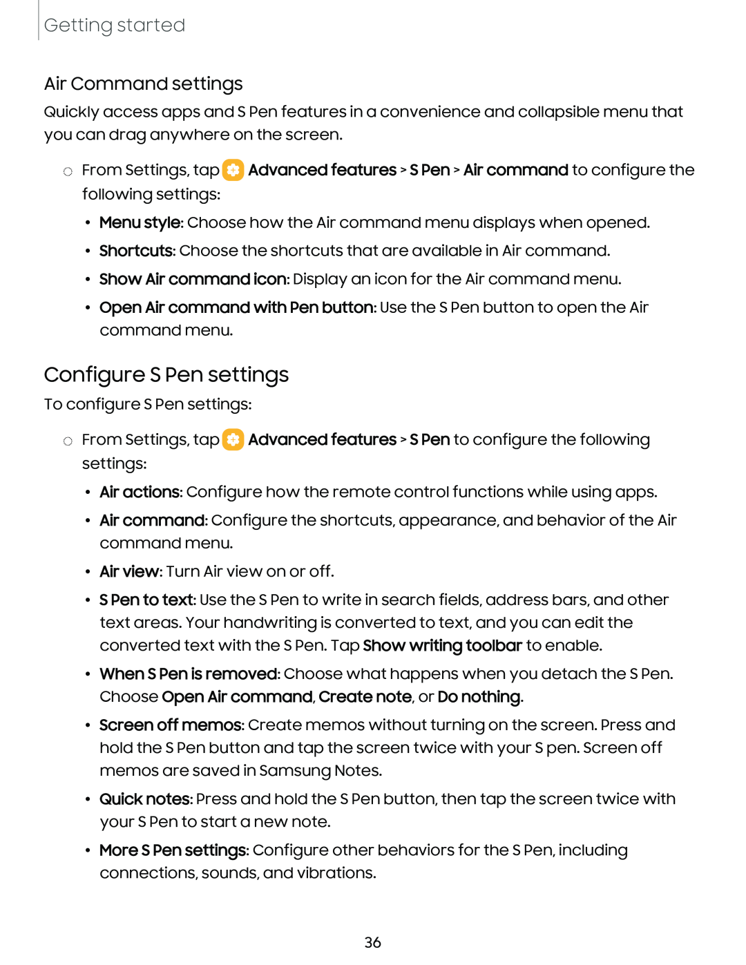 Air Command settings Configure S Pen settings