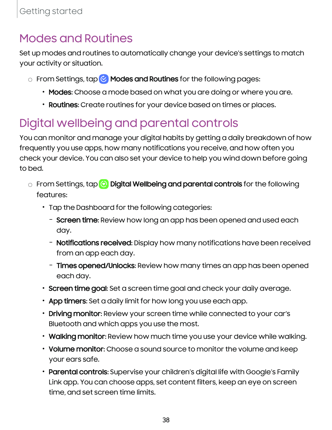 Modes and Routines Digital wellbeing and parental controls