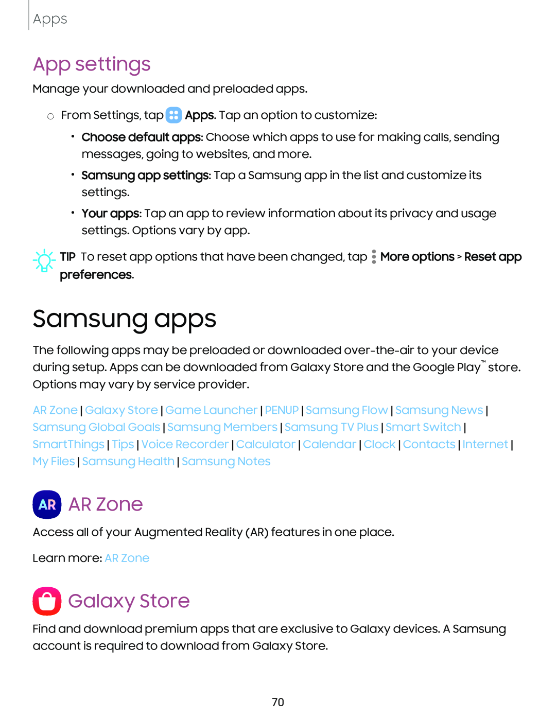 App settings Galaxy Tab S9+ Charter