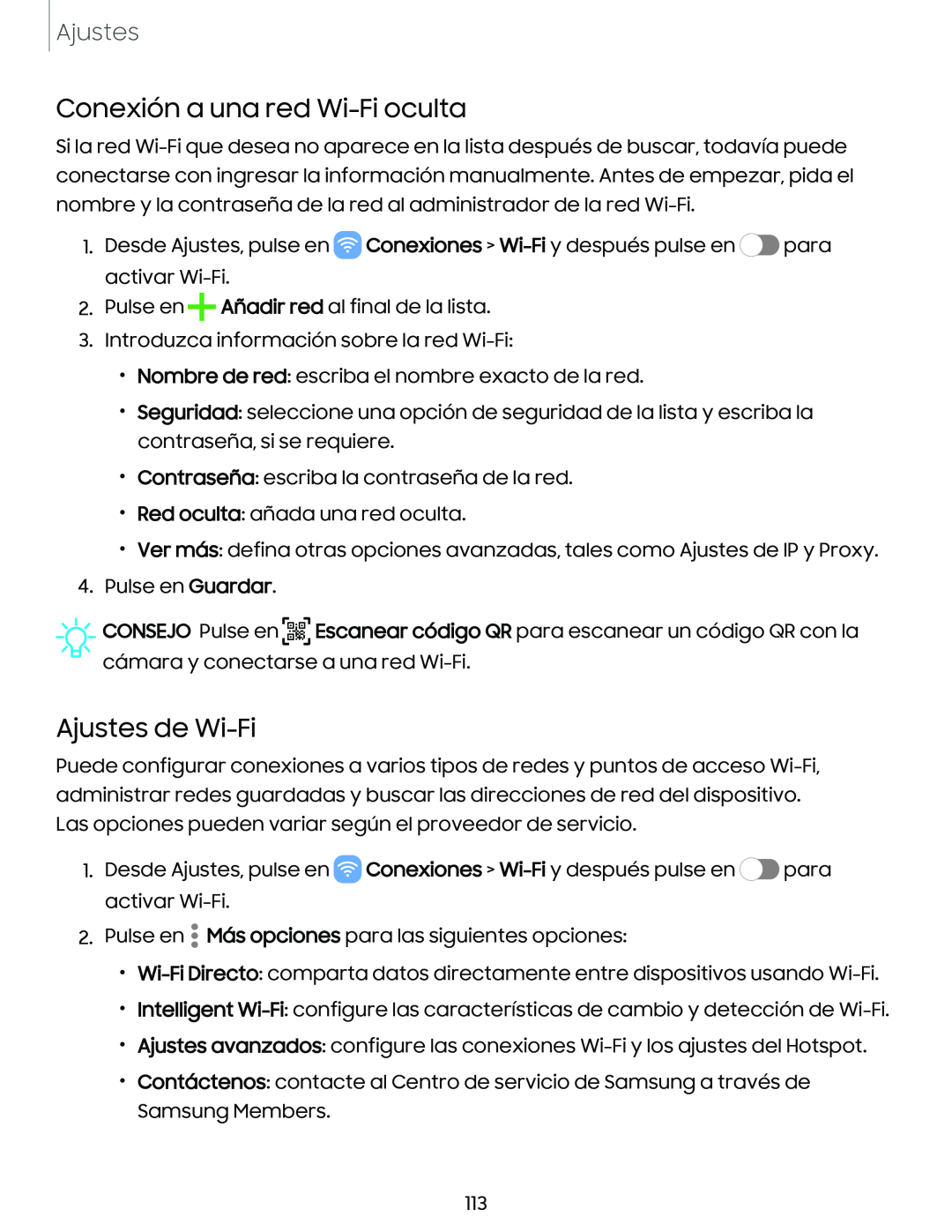 Conexión a una red Wi-Fioculta Ajustes de Wi-Fi