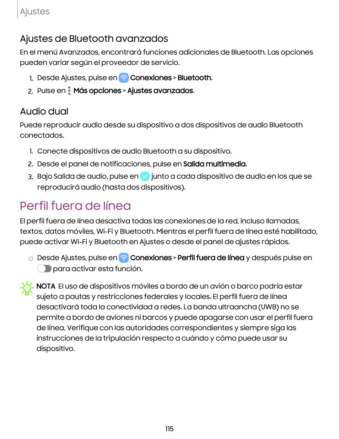 Ajustes de Bluetooth avanzados Audio dual