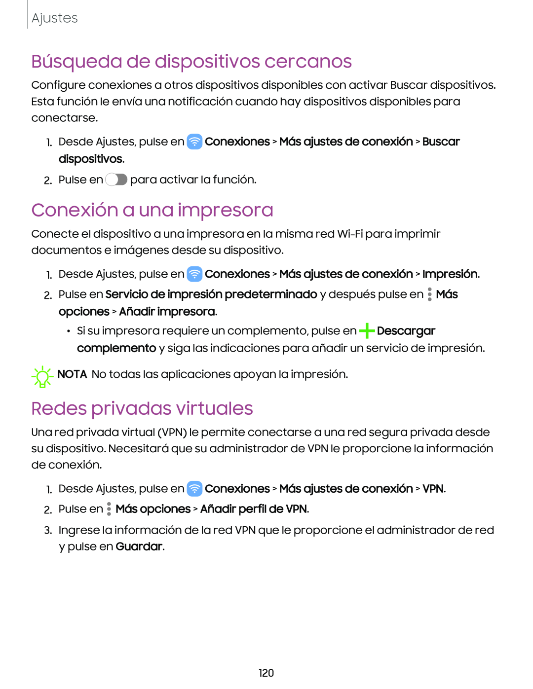 Búsqueda de dispositivos cercanos Conexión a una impresora