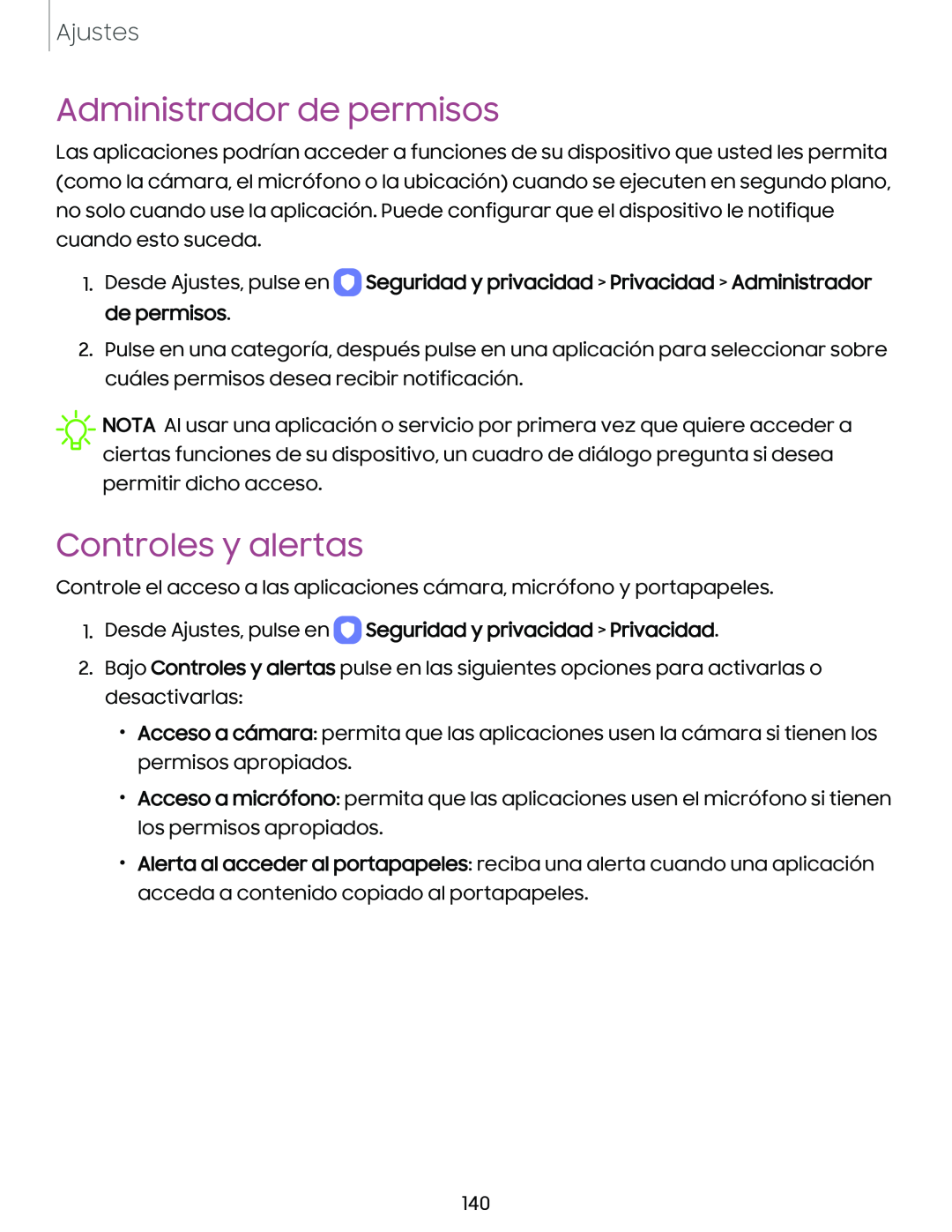 Administrador de permisos Controles y alertas