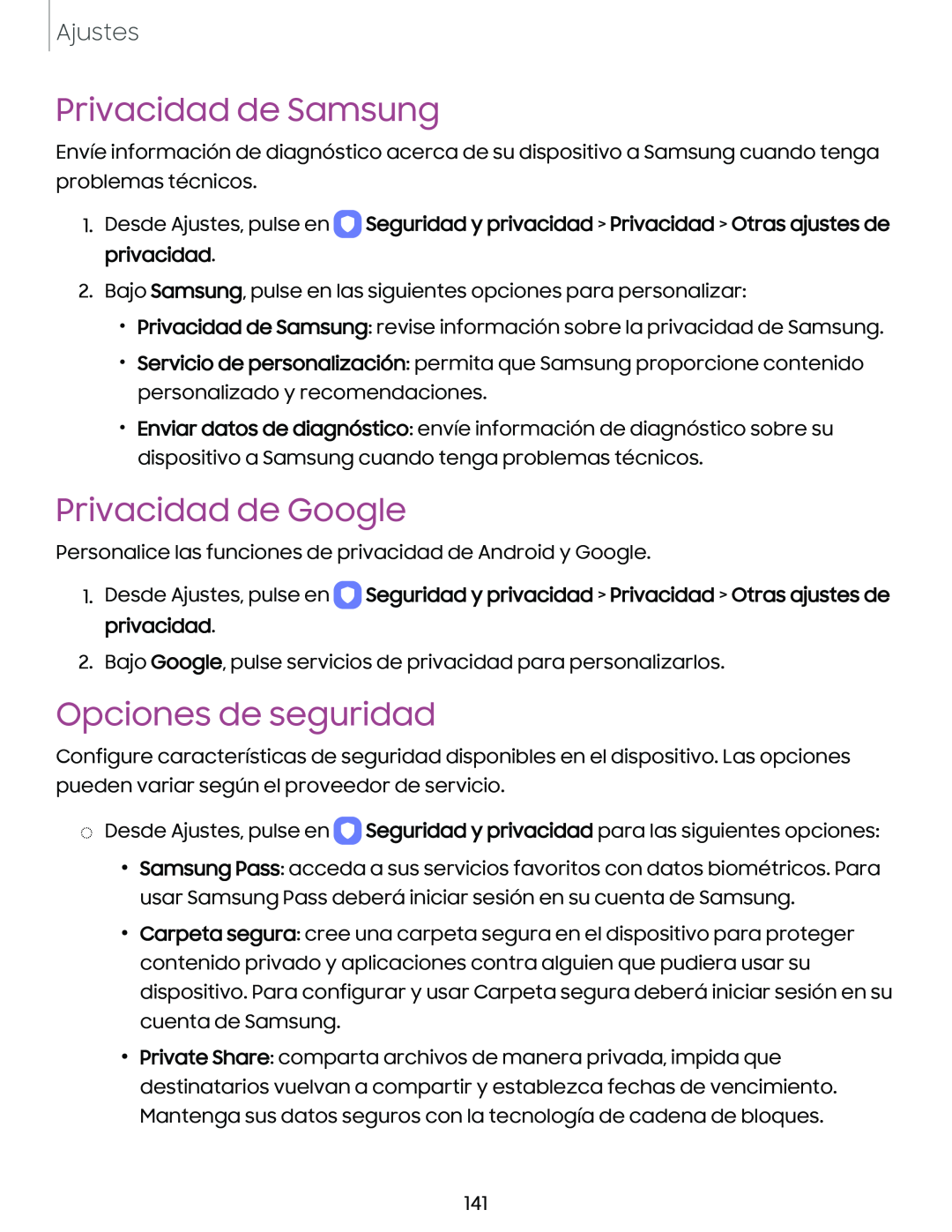 Privacidad de Samsung Privacidad de Google