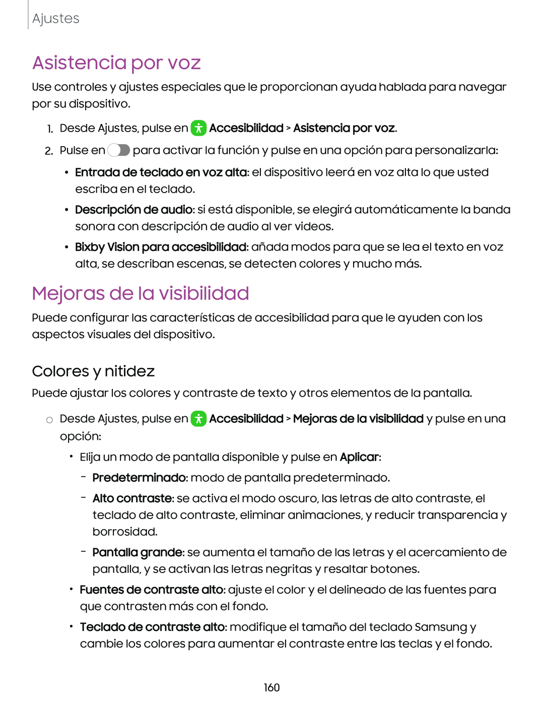 Colores y nitidez Asistencia por voz