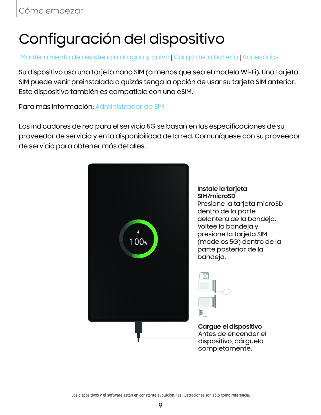 Configuración del dispositivo Galaxy Tab S9+ Charter