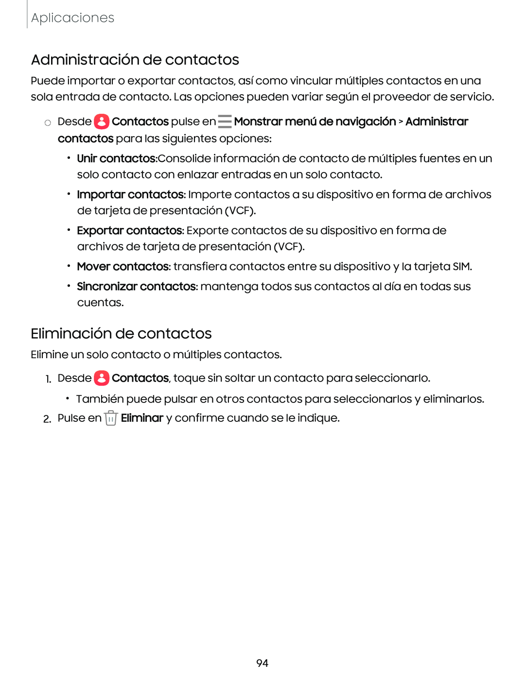 Administración de contactos Eliminación de contactos