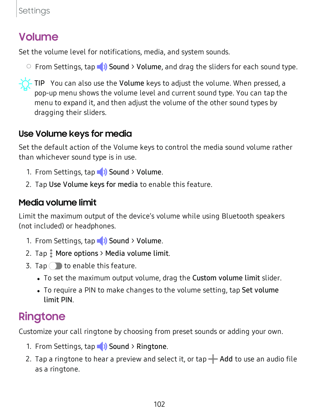 Use Volume keys for media Media volume limit