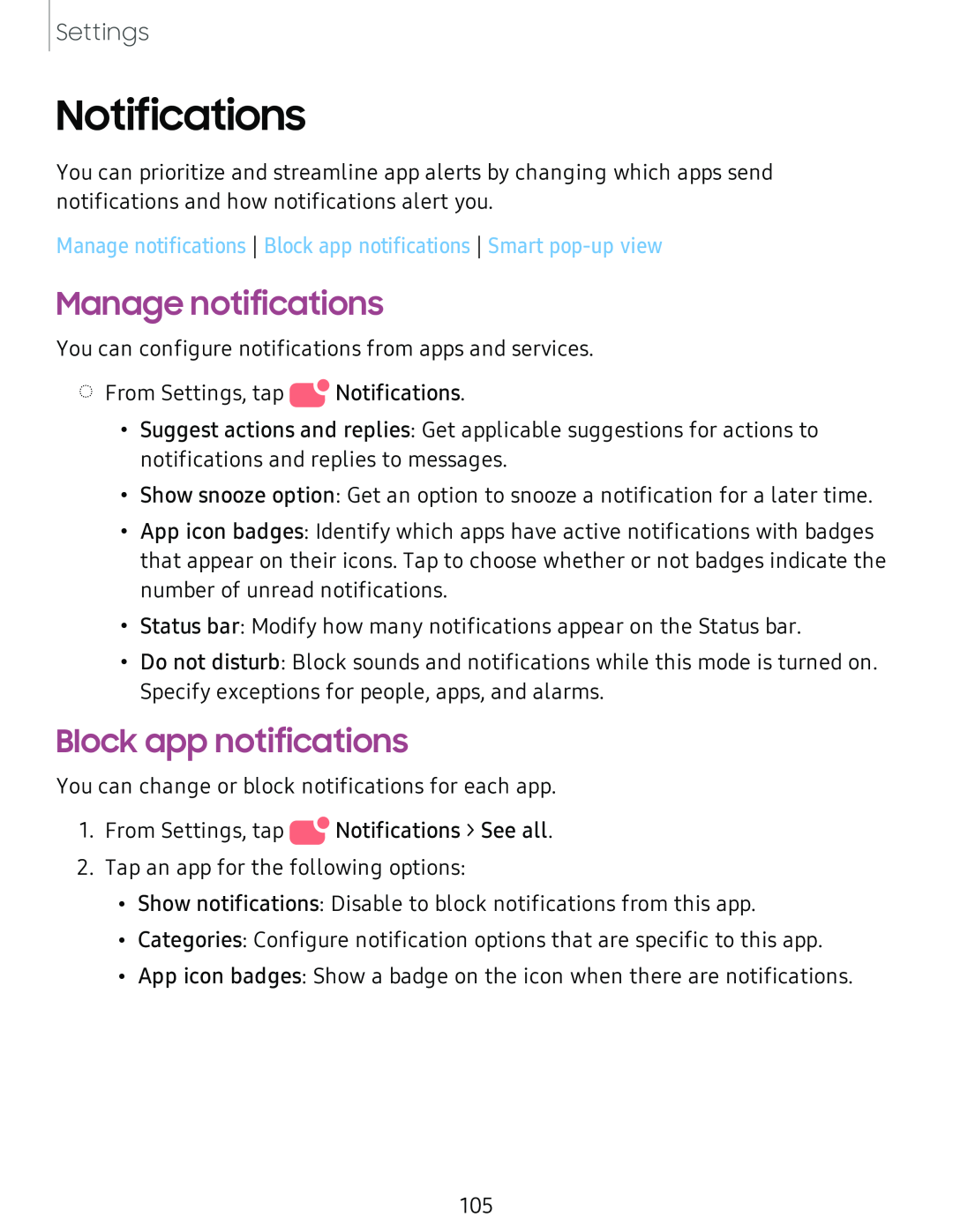 Manage notifications Block app notifications