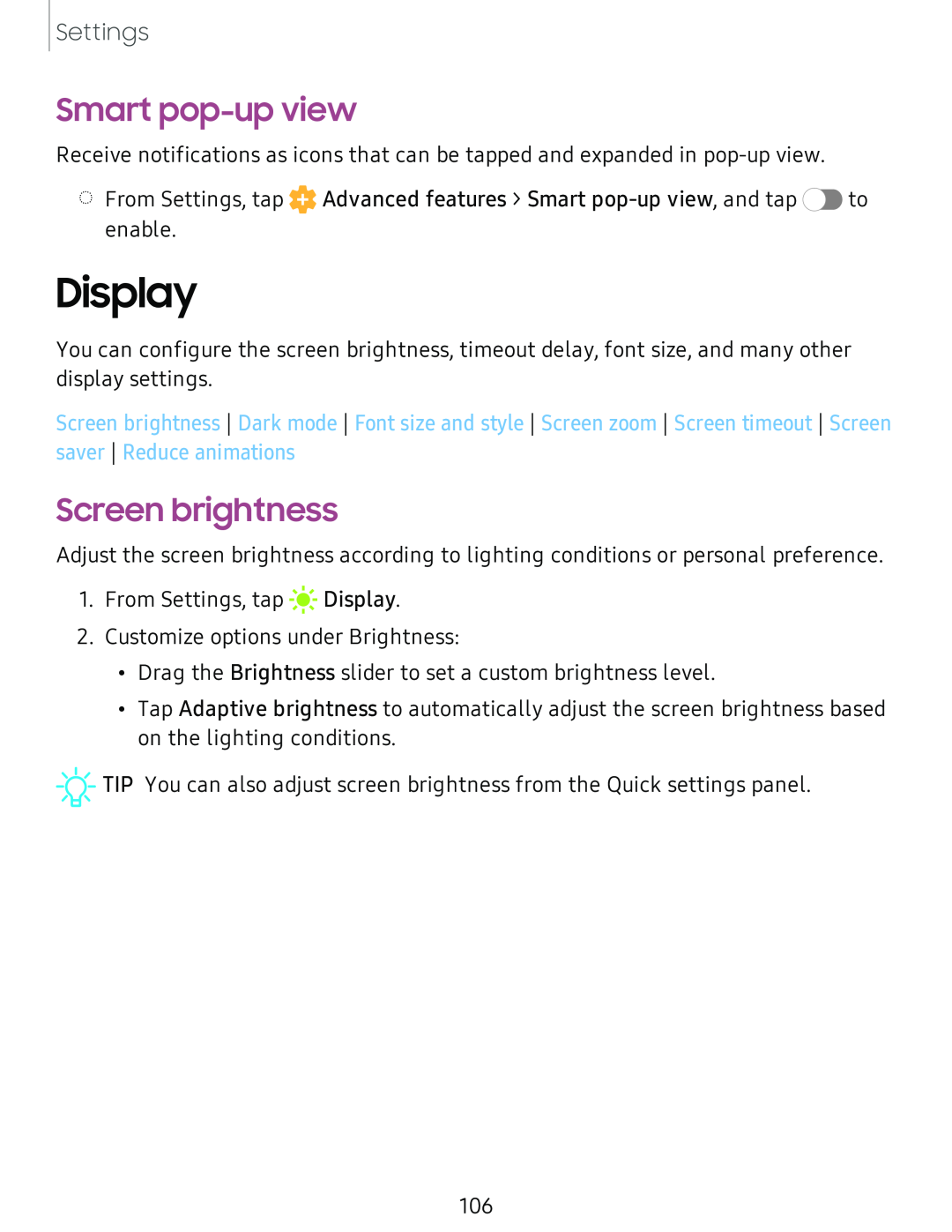 Smart pop-upview Screen brightness