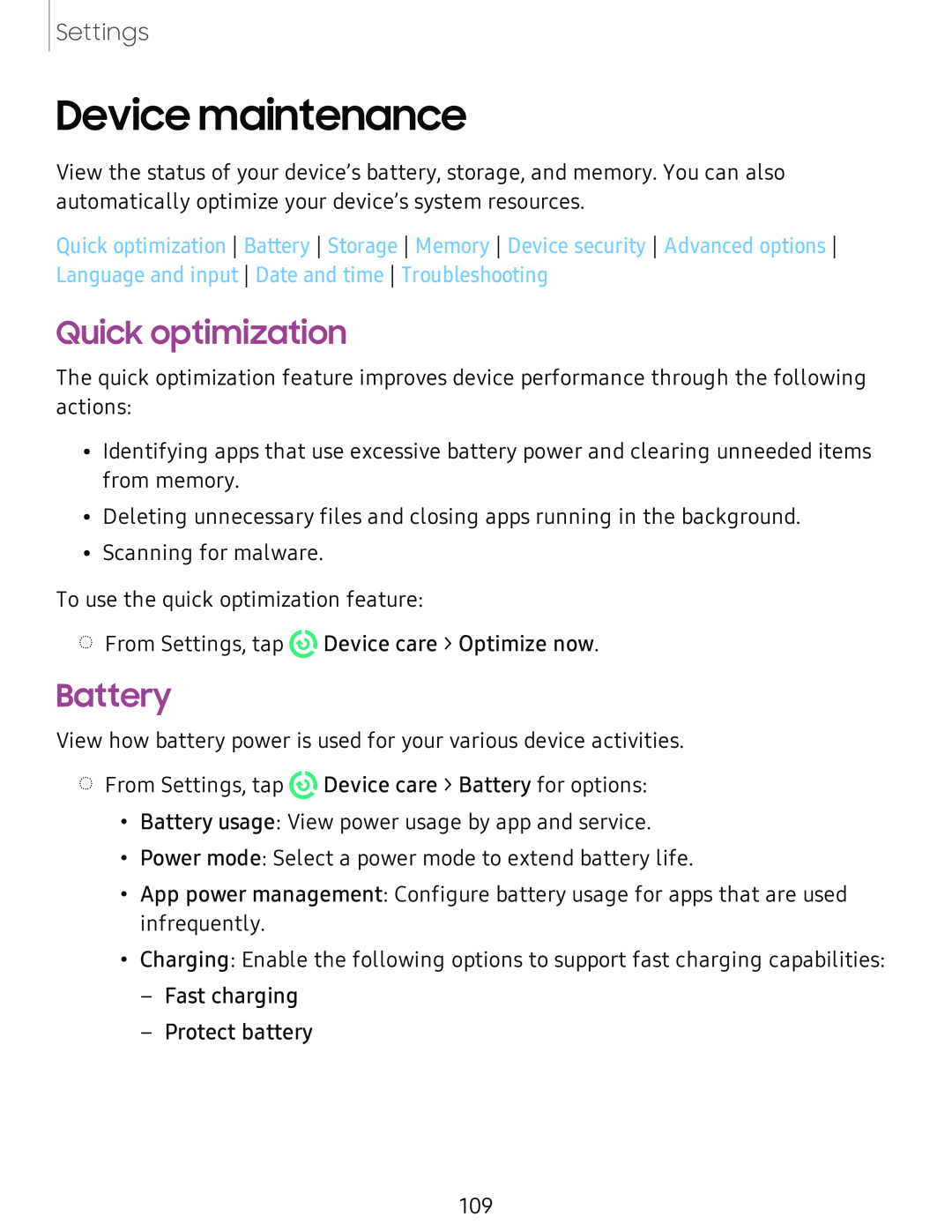 Quick optimization Battery