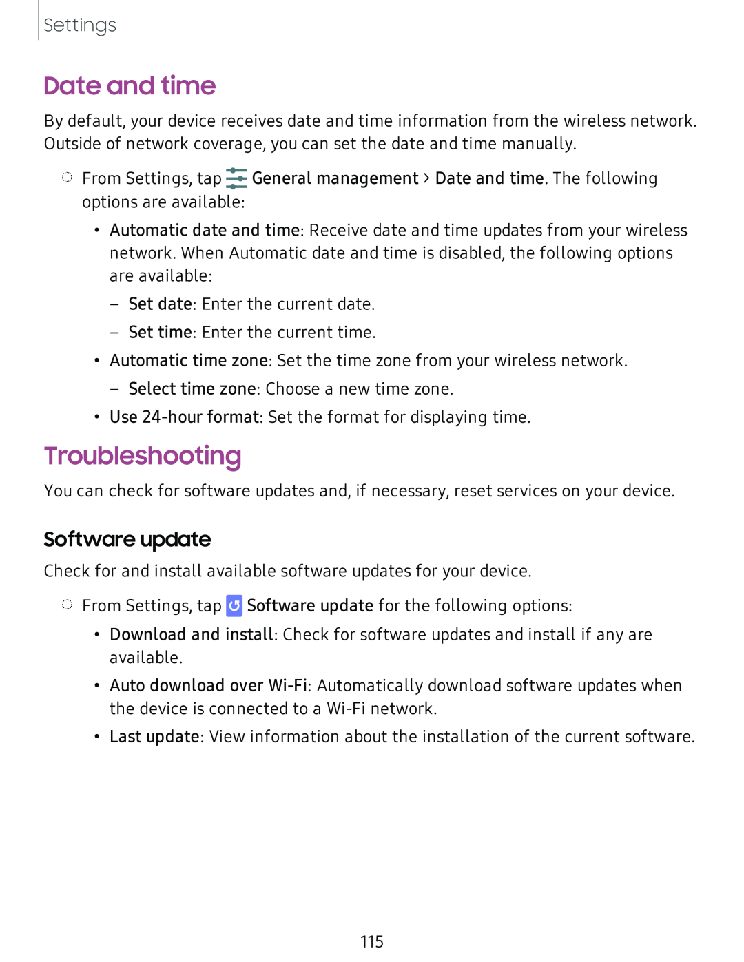 Software update Date and time