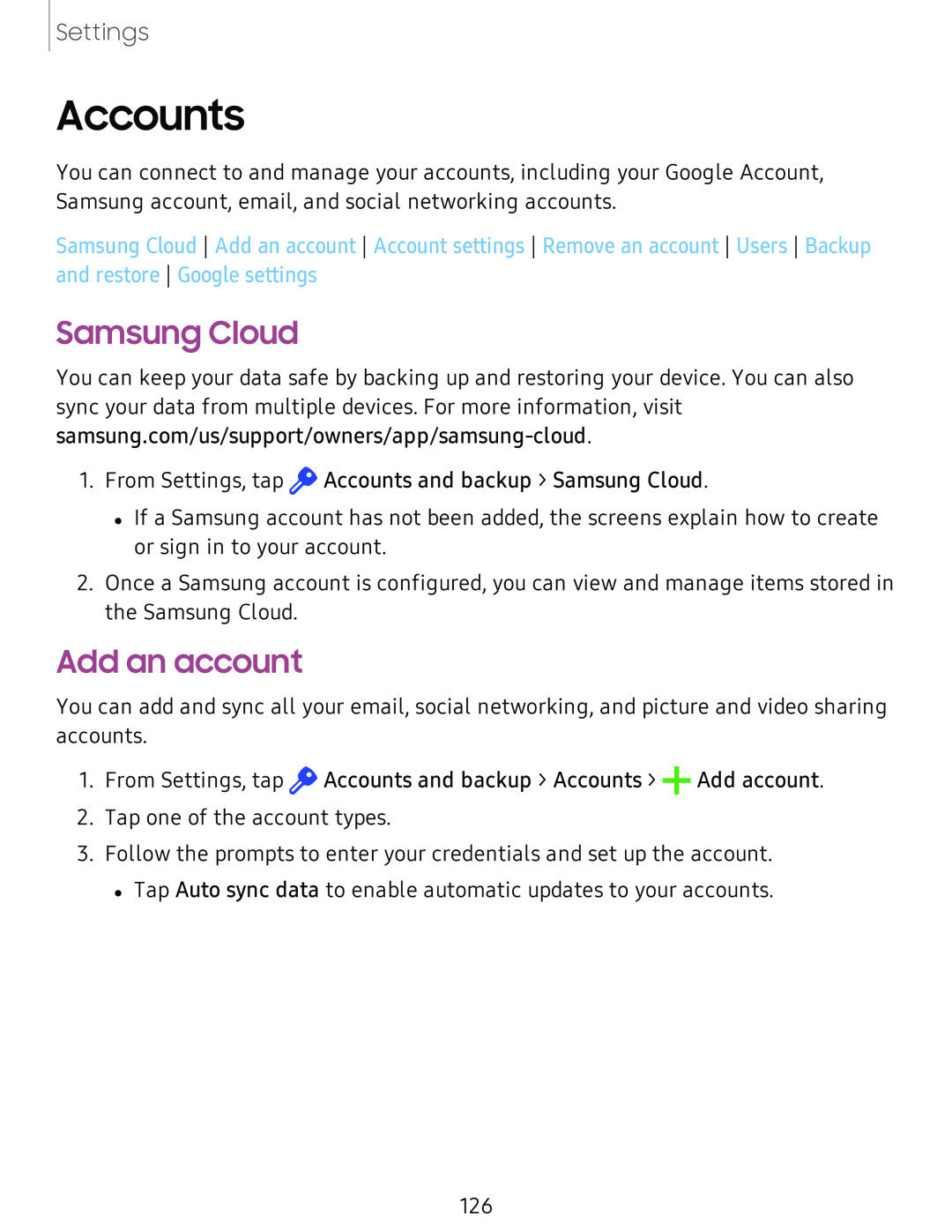 Samsung Cloud Add an account